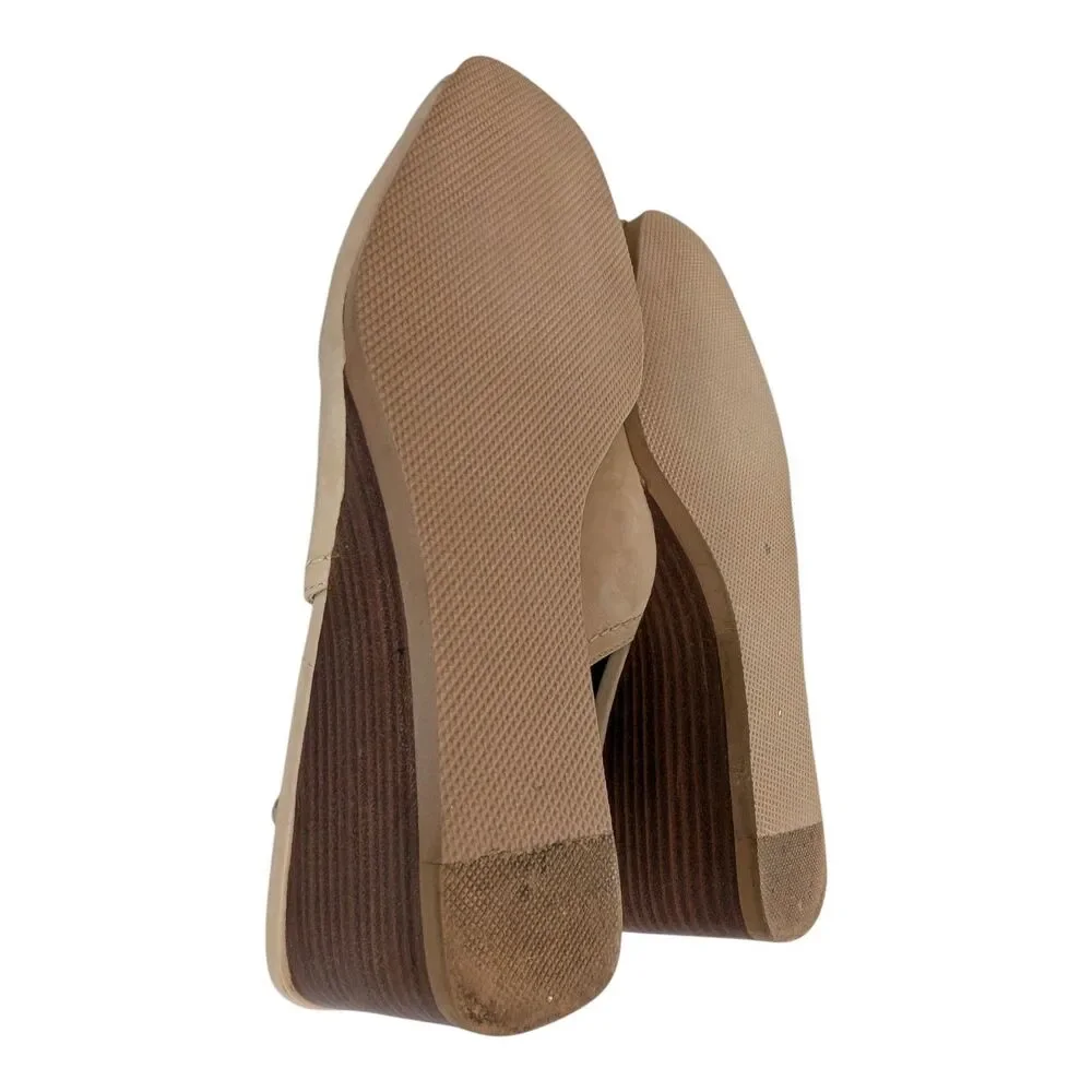 Etienne Aigner Scheme Beige Leather Peep-toe Slingback Wedge Sandals Size 7M